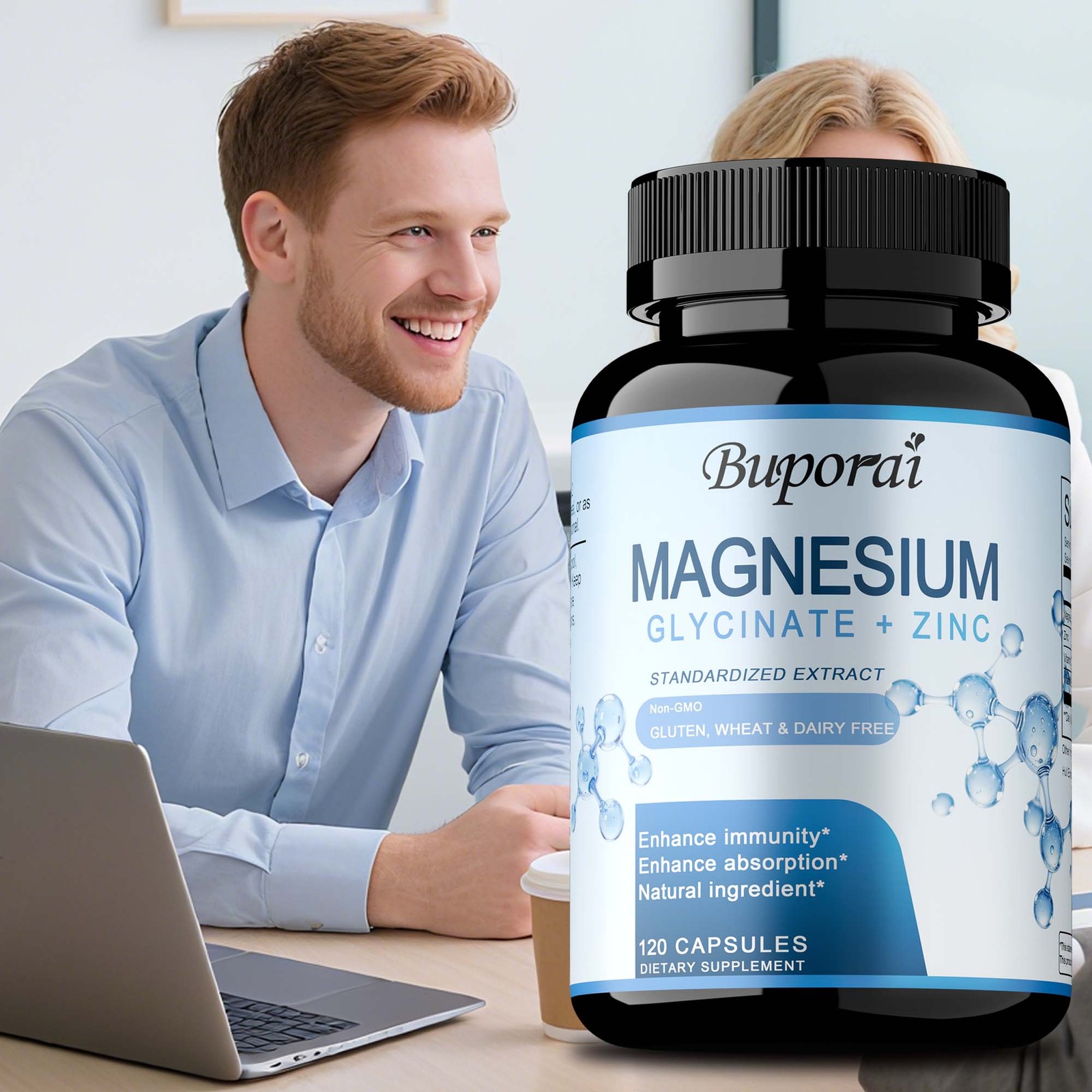 Magnesium Glycinate&Zinc 120pcs-Muscle Relaxation,Supports Bone and Heart Health