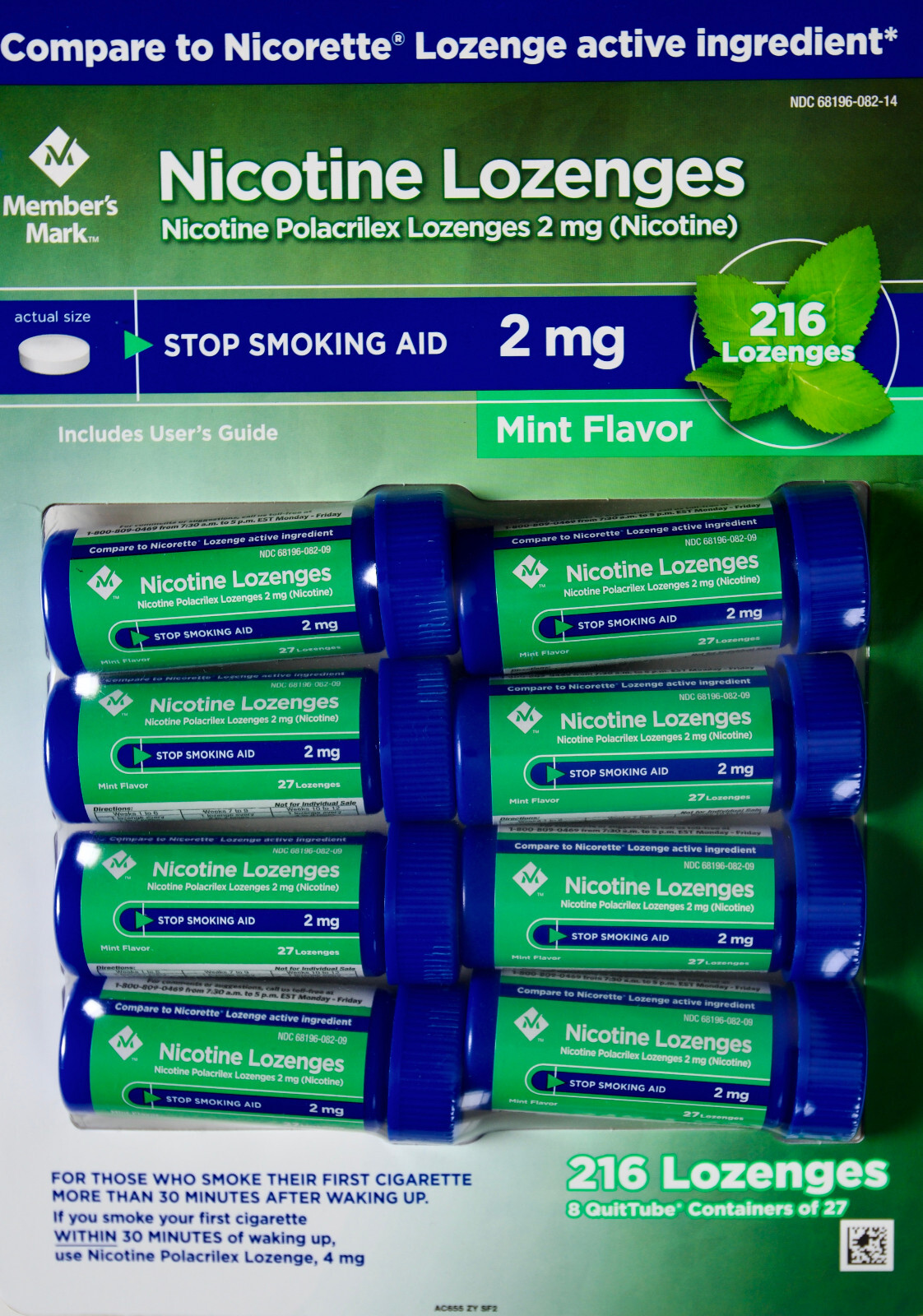 Member’s Mark 2 mg Nicotine Polacrilex Lozenges Stop Smoking Aid, 216 Pieces