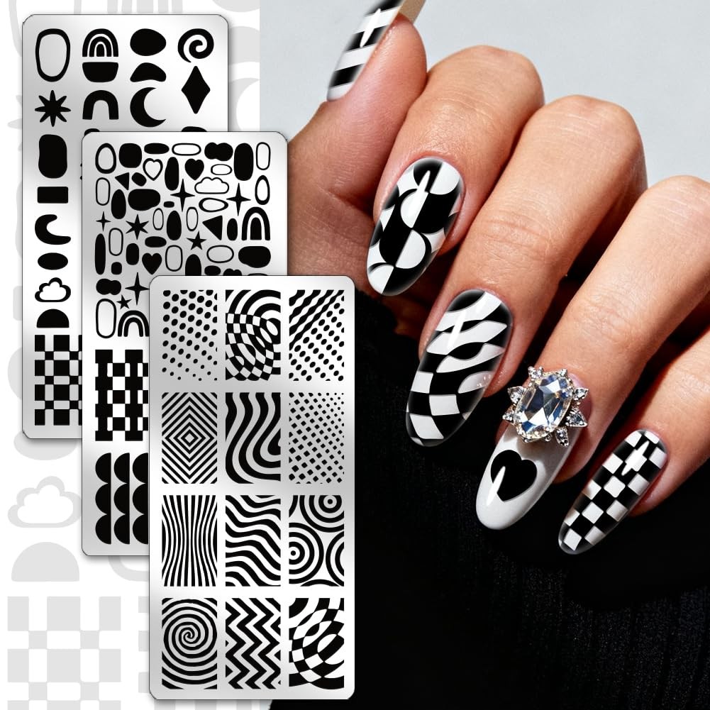PH PandaHall 3pcs Geometric Texture Nail Stamping 12×6 cm / 4.7×2.3 inches