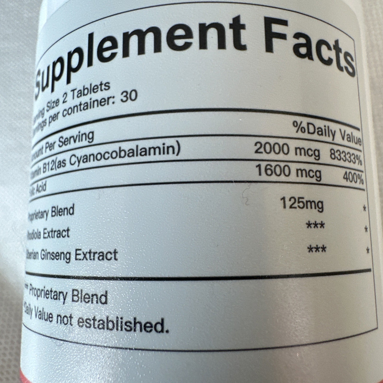 WUEIS Rhodiola Extract & Vitamin B12 + Folic Acid Tablets 60 Count Exp 12/2029