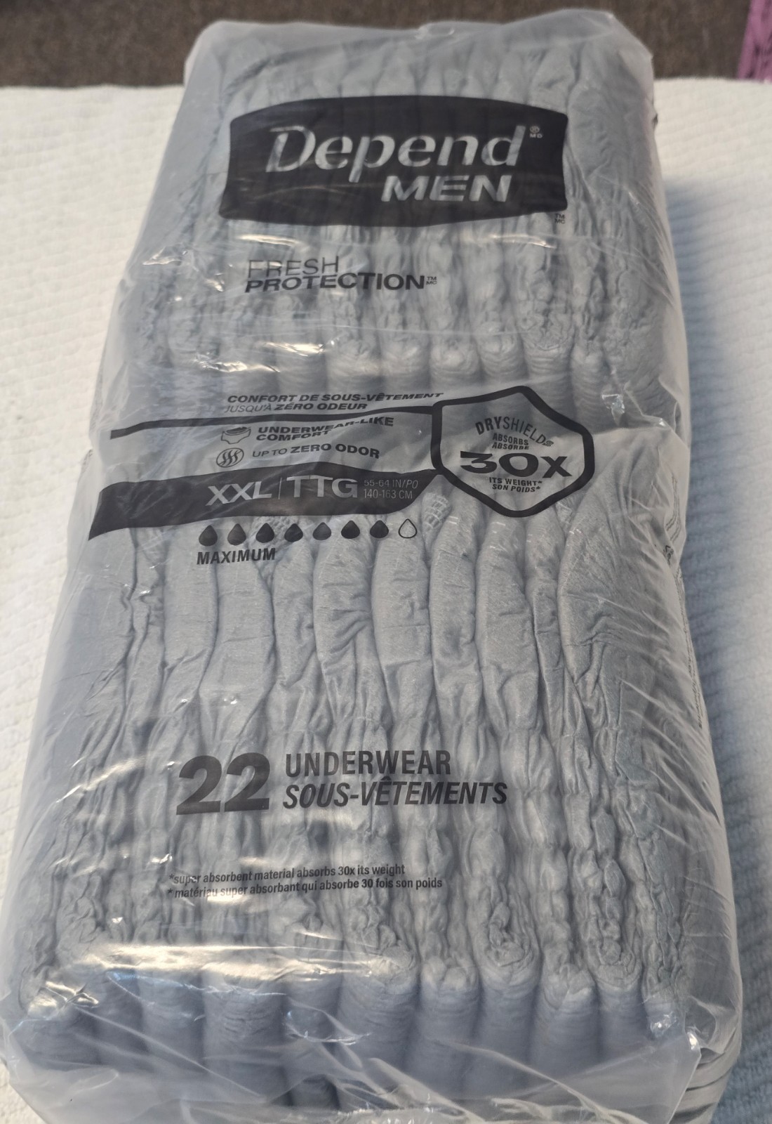 Depend Fresh Protection Adult Incontinence Underwear Men Maximum XXL Grey 22 Ct