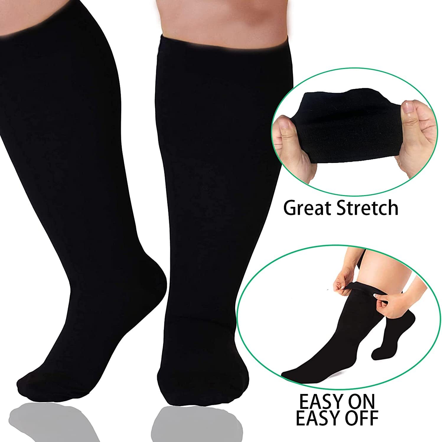 S M L XL 2XL 3XL 4XL Wide Calf Plus Size Compression Socks Women Men 15-20mmHg