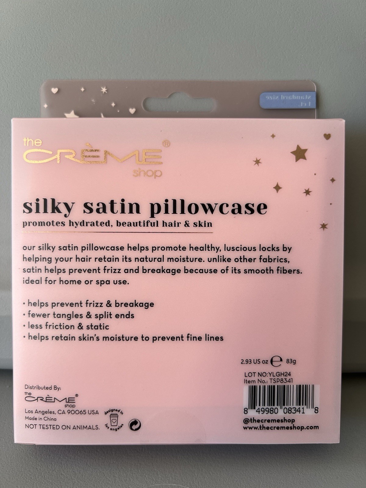 New Crème Shop Silky Satin Pillow Case Pink Standard Size 1 Ct🫩💤