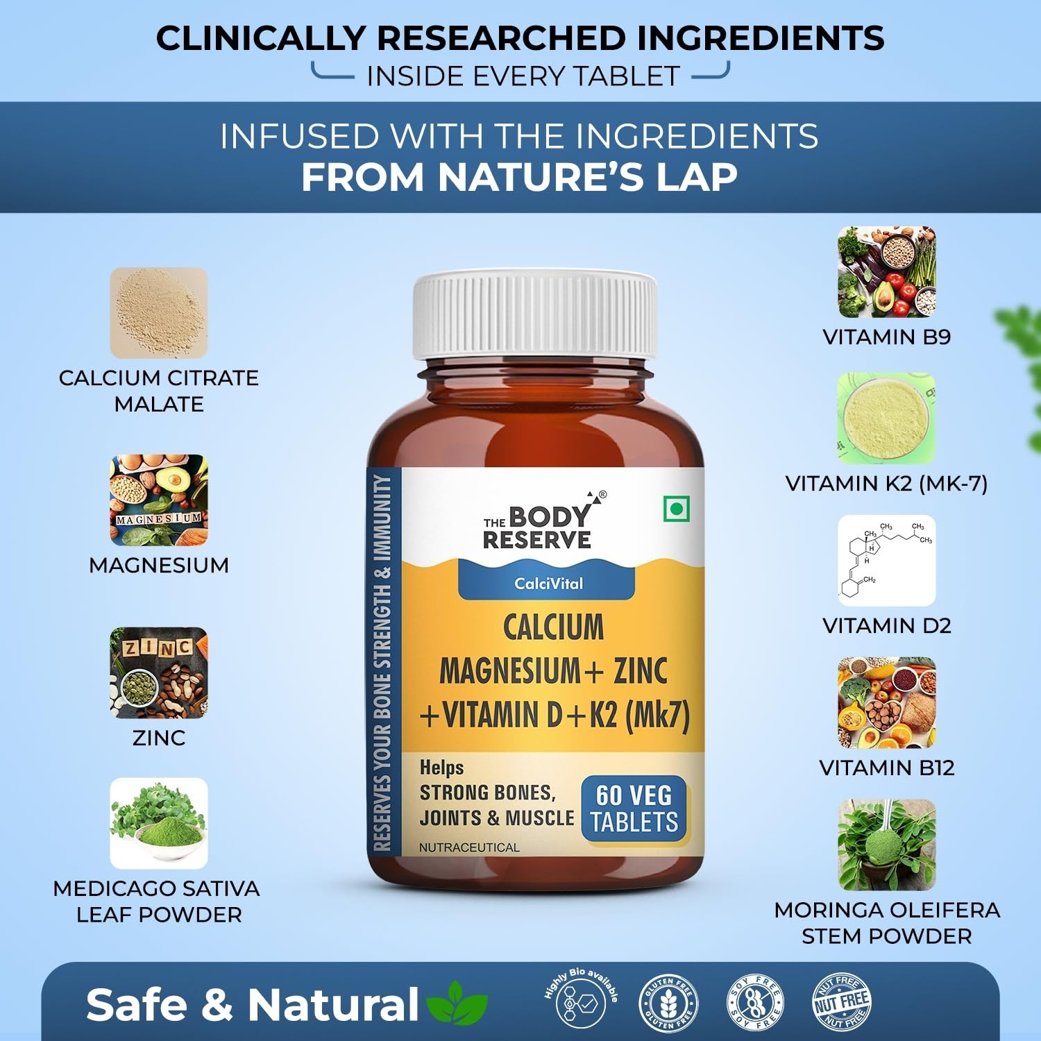 5 Pack The Bo.dy Reserve Calcium K2 MK7 300 Tablets Veg