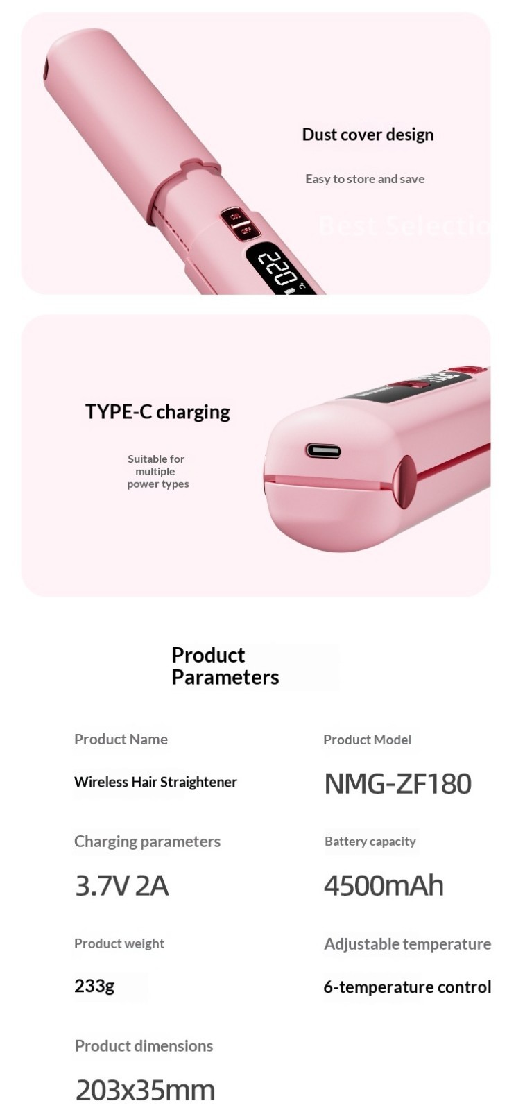 Cordless Hair Straightener and Curler Rechargeable Travel Flat Iron for Women