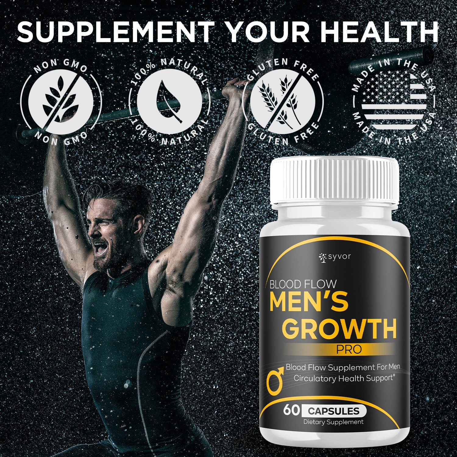 (3 Pack) Blood Flow Men’s Growth Pro Advanced Male Support Vitamin 180 Capsules