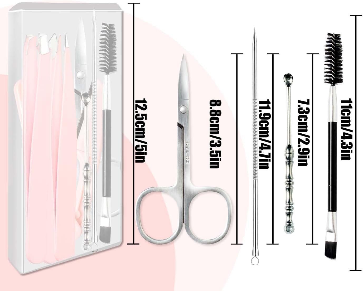 10Pc Eyebrow Tweezers Set Razor Scissors Blackhead Remover Grooming Kit