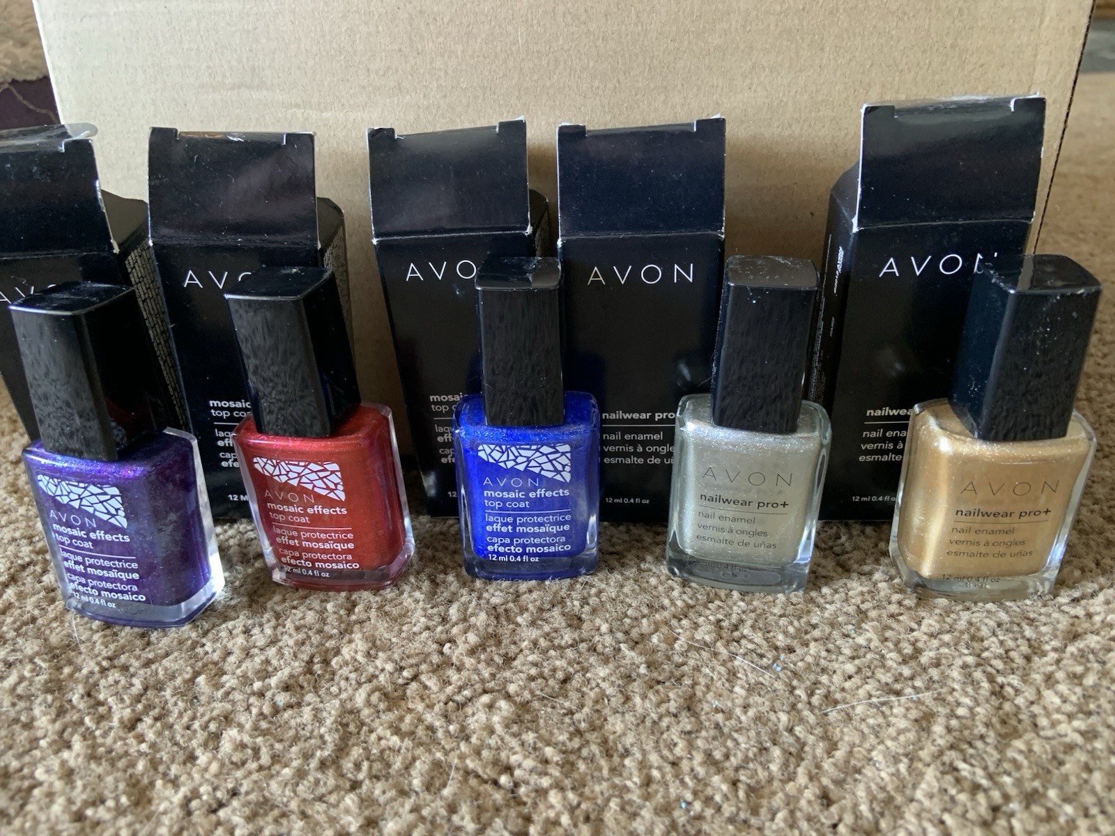 Avon Nailwear Pro+ Nail Polish (2), Avon Mosaic Top Coat (3). Assorted Colors