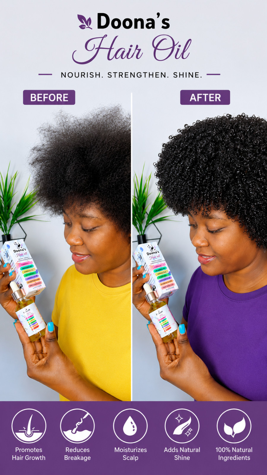 Doona’s Hair OIL Promotes Stronger,7b Blend Thicker Hair Growth 2 FL Oz