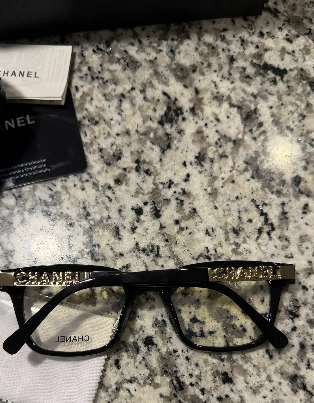 CHANEL Square Black Plastic Full Rim Eyeglasses with Case and Box