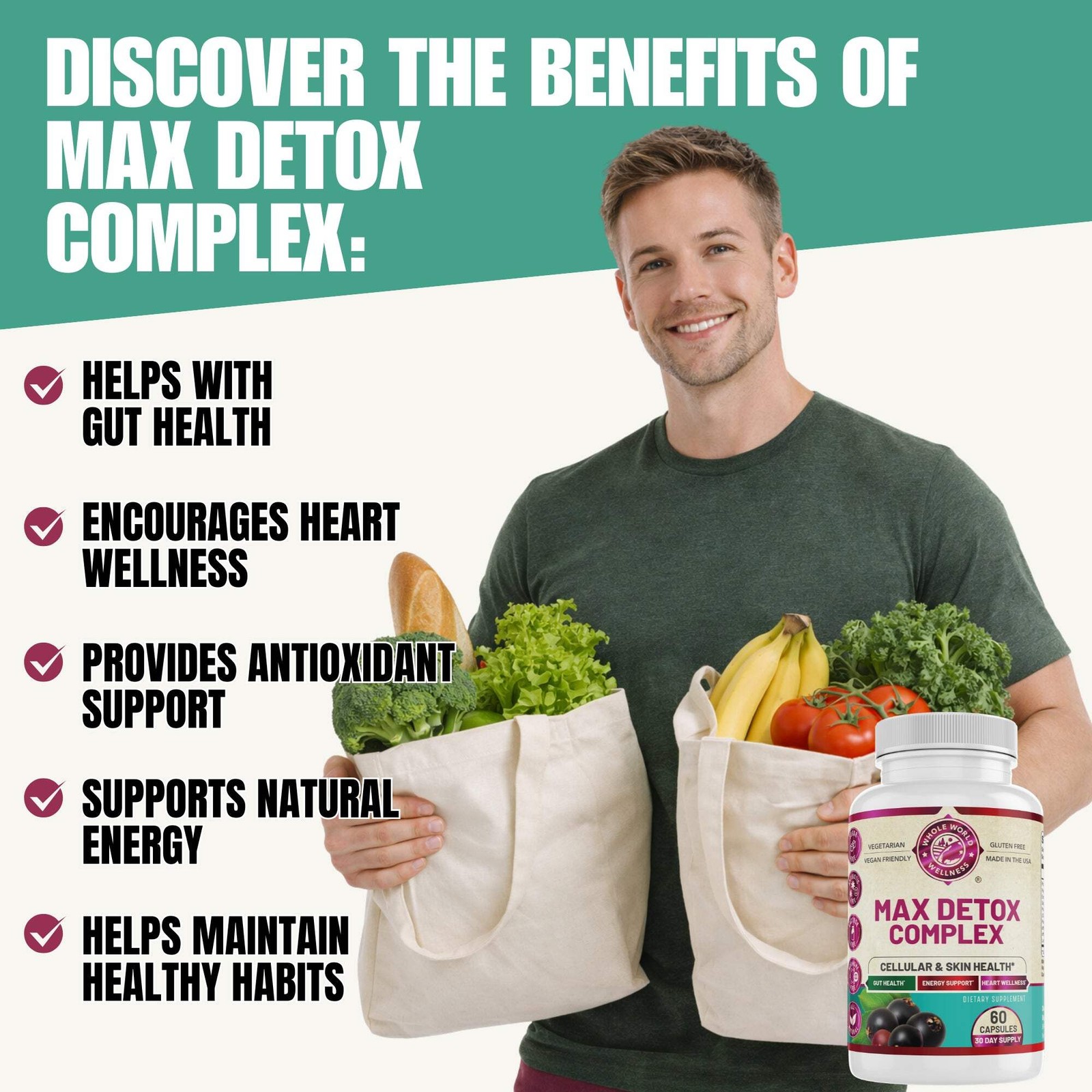 Max Detox Complex for Women & Men. Supports Gut & Heart Health. USA Made.