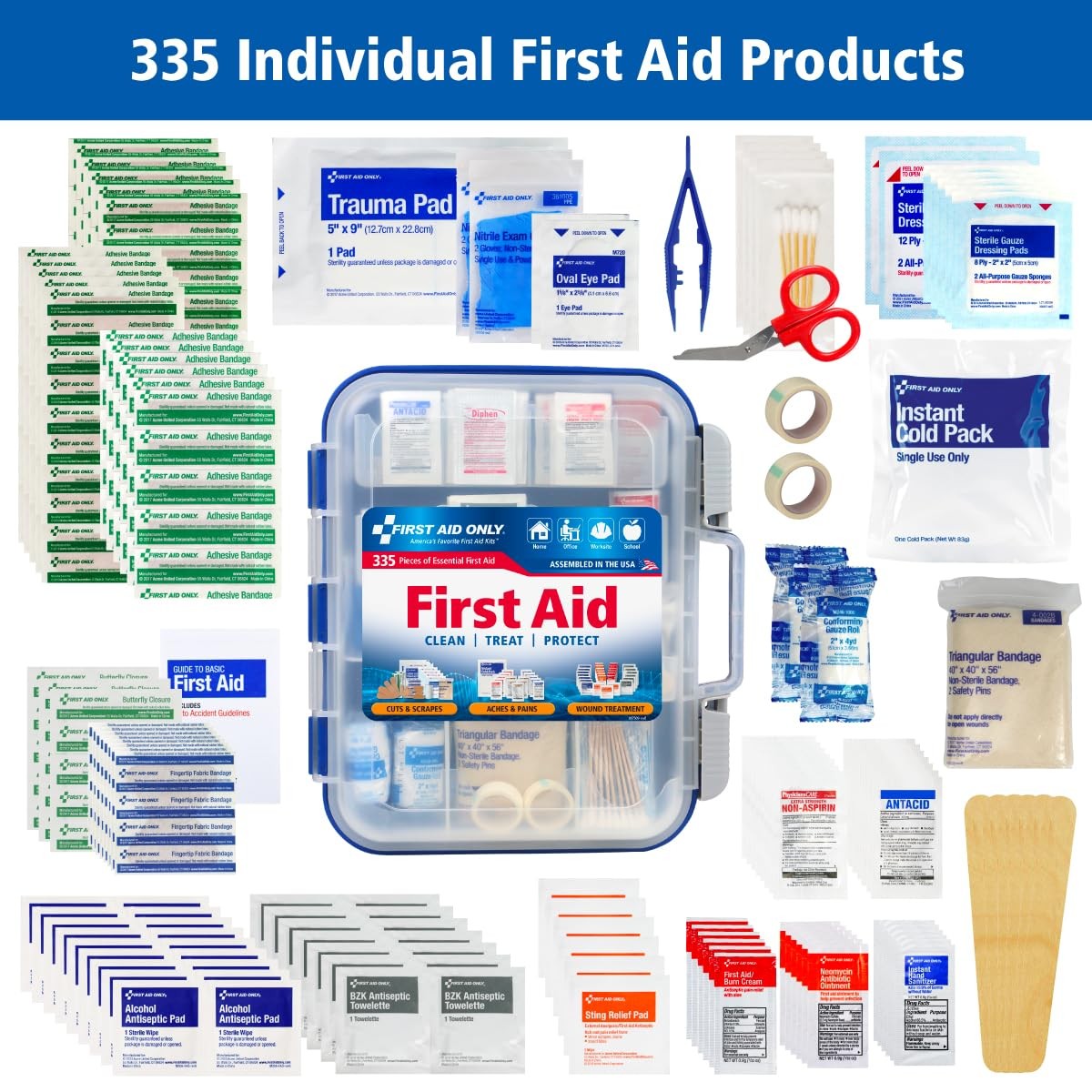 335 PCS Emergency First Aid Kit – OSHA Compliant for Home, Car, Worksite Use