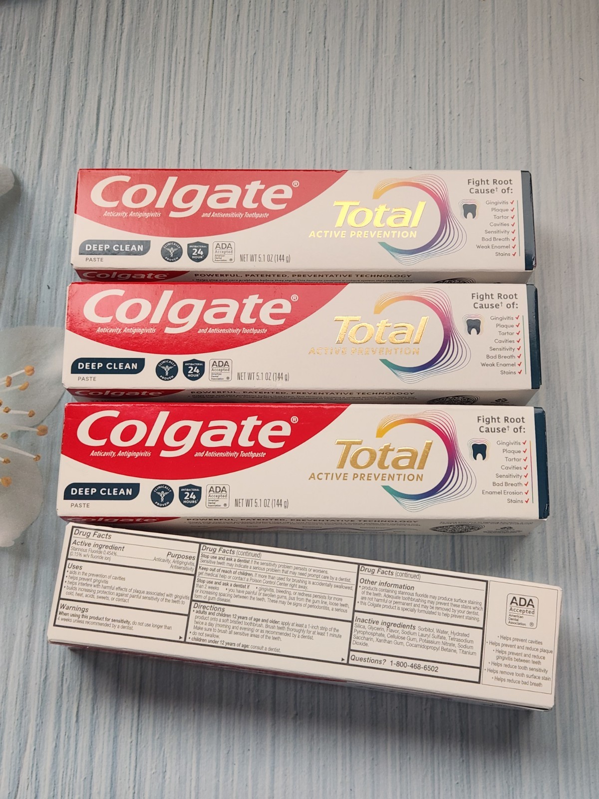4× Colgate Total Active Prevention Deep Clean Toothpaste, 5.1 oz, Exp: 01-2028