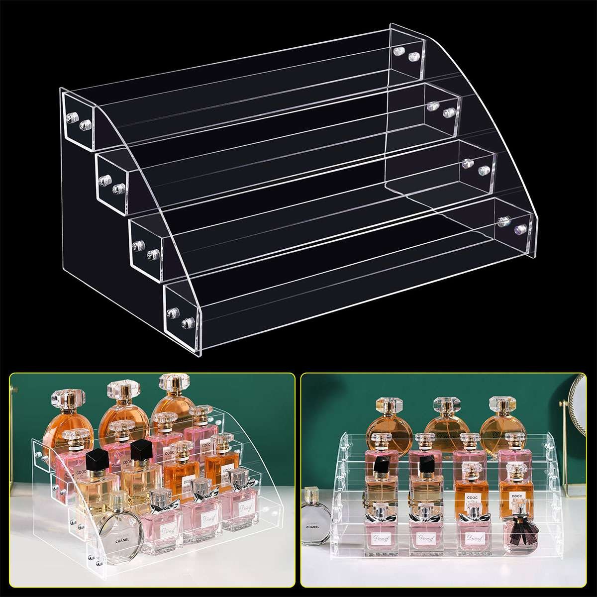 4 Tiers Acrylic Display Risers Clear Perfume Organizer Stand Large Cupcake Stan