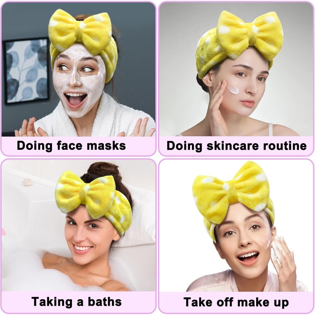 Sweet Super Soft Caroset Polka Dots Wash Cosmetic Headband Hairlace yellow po…