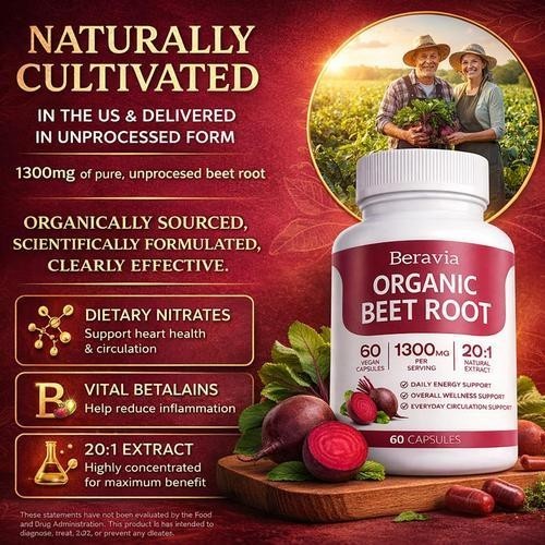 Beravia Organic Beet Root Capsules, Purely Natural, Non-GMO 60 Capsules