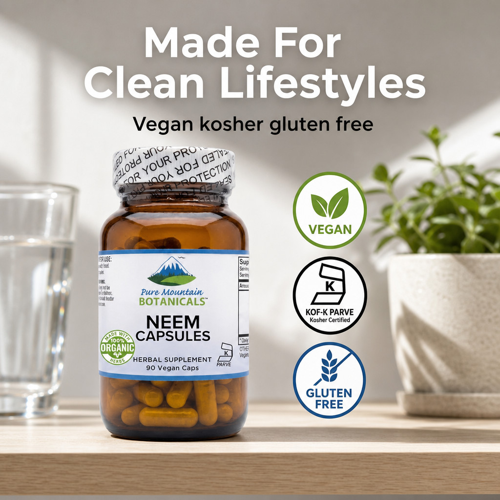 Pure Mountain Botanicals Neem Capsules – 500mg Organic Neem Leaf Supplement