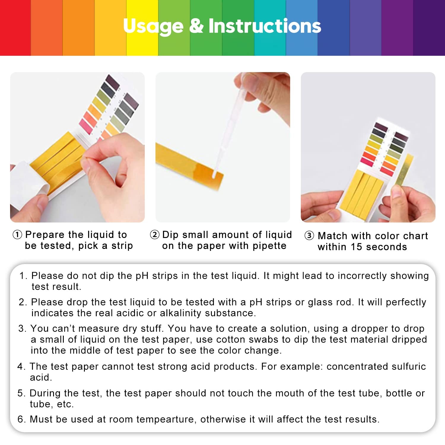 6 Pack pH Test Strips, 480 Strips Full Range 1-14 Universal pH Test Litmus Paper