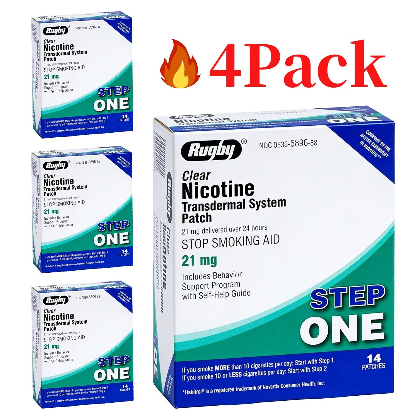 4 Pack (56 Patches) Rugby Nicotine Patches Step 1 21mg 28 Total Patches