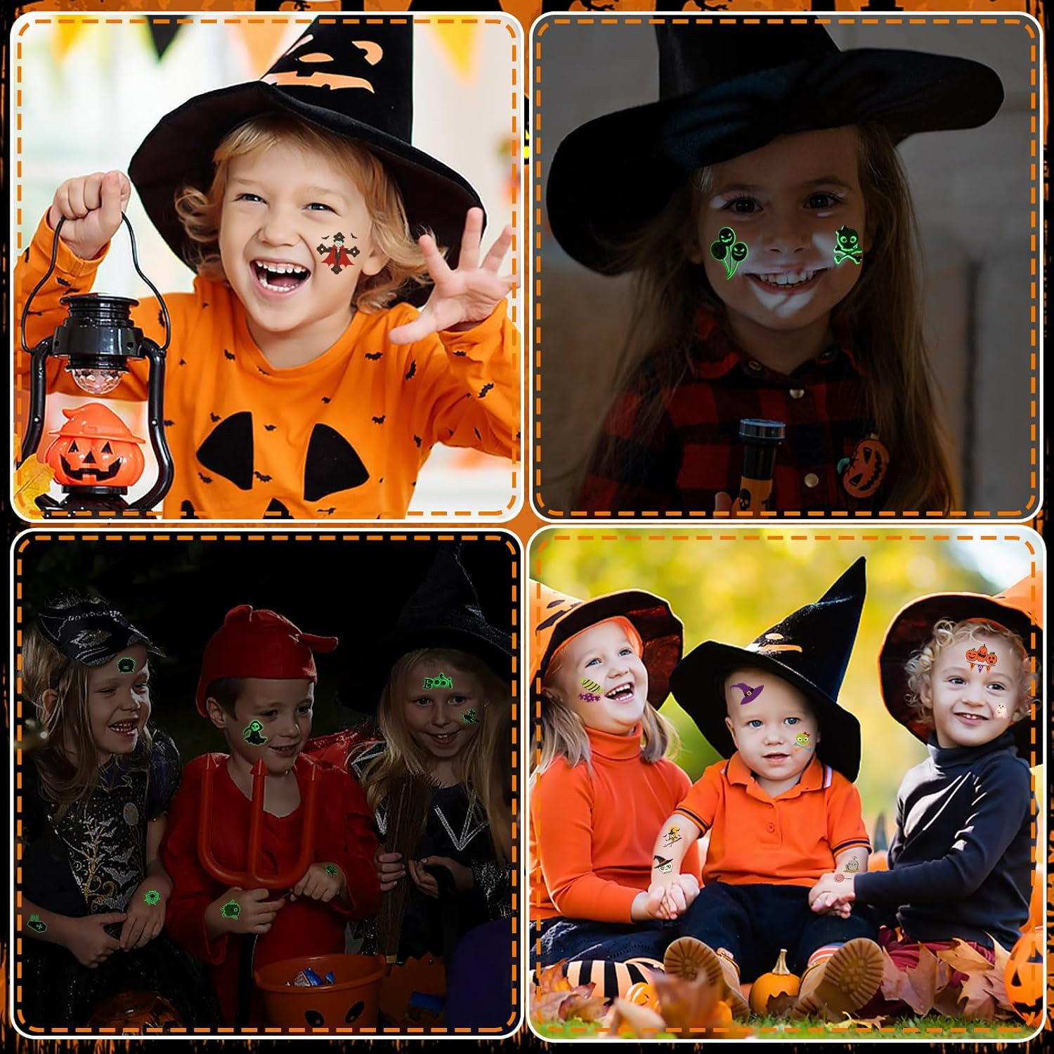 Halloween Temporary Tattoos for Kids, 180 Pcs 1.6 Inch Glow in Dark Bulk Tattoos