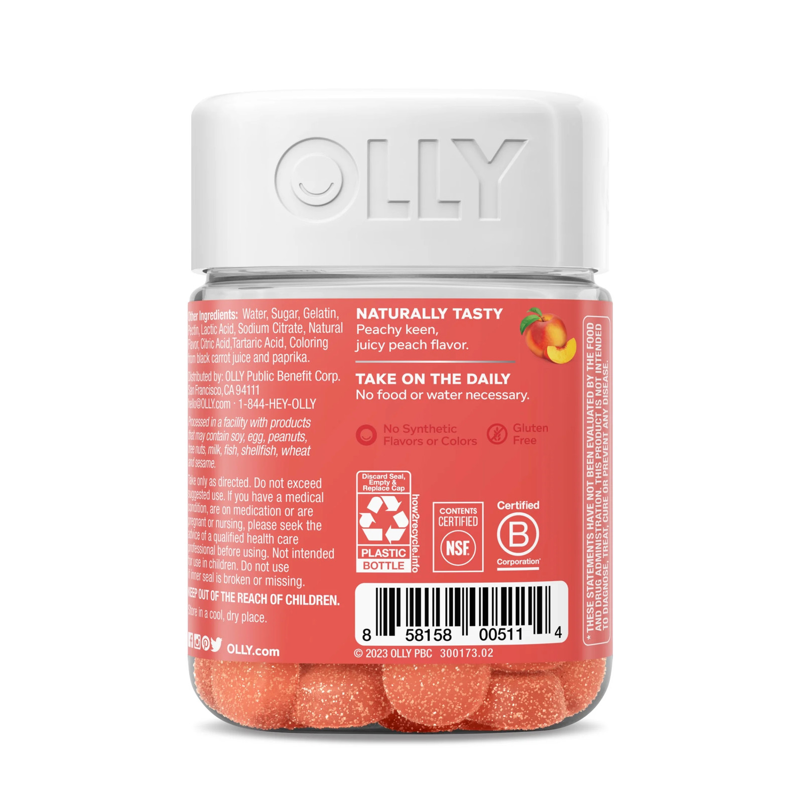 Probiotic + Prebiotic Fiber Gummy,Digestive + Gut Health Supplement,Peach, 30 Ct