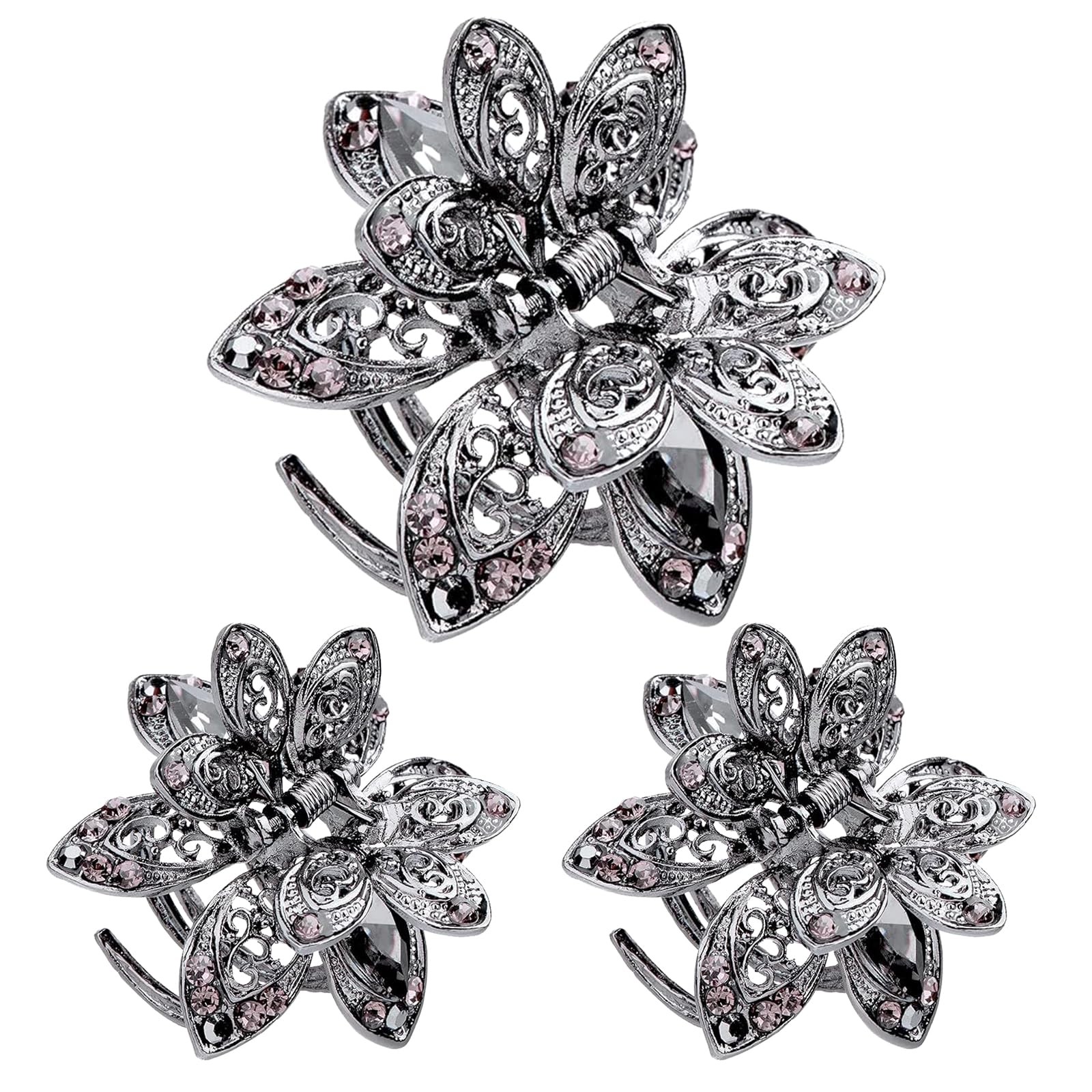 Glavatrix 3 Pack Crystal Hair Clips, 1.6 In Metal 1 Count (Pack of 3), Grey