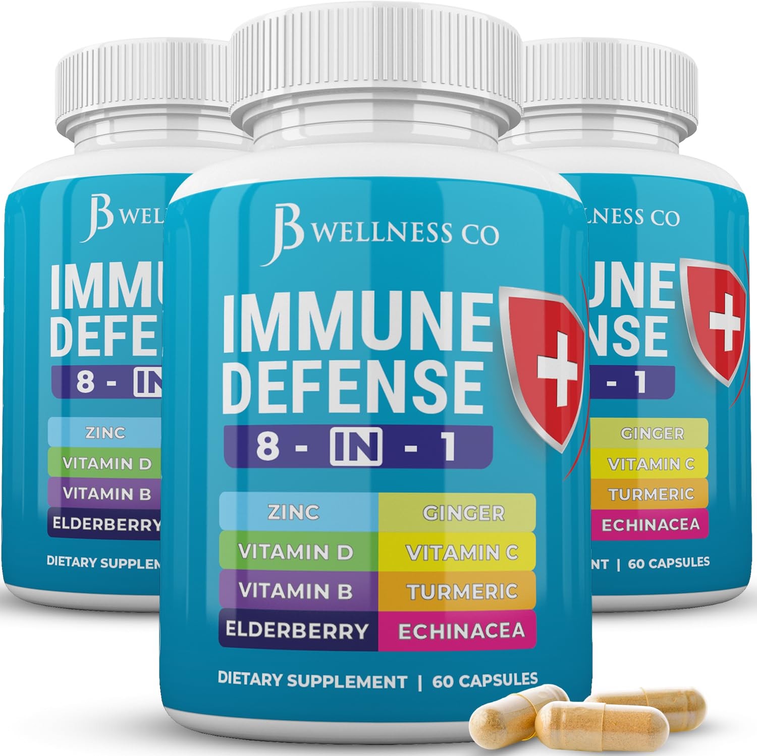 JB Wellness Co Immune Support 8 in 1 Capsules – Zinc 60 Count (Pack of 3)