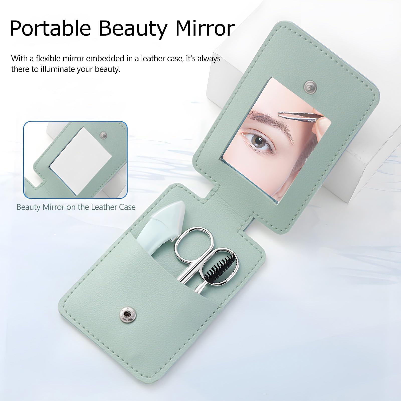 Eyebrow Trimmer Kit, 5-in-1 Set with Scissors, Razor, Green