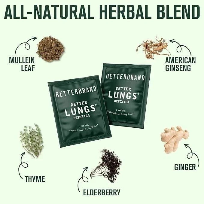 Betterbrand Better Lungs Detox Tea – Herbal Tea Bags – Mullein Leaf Ginseng
