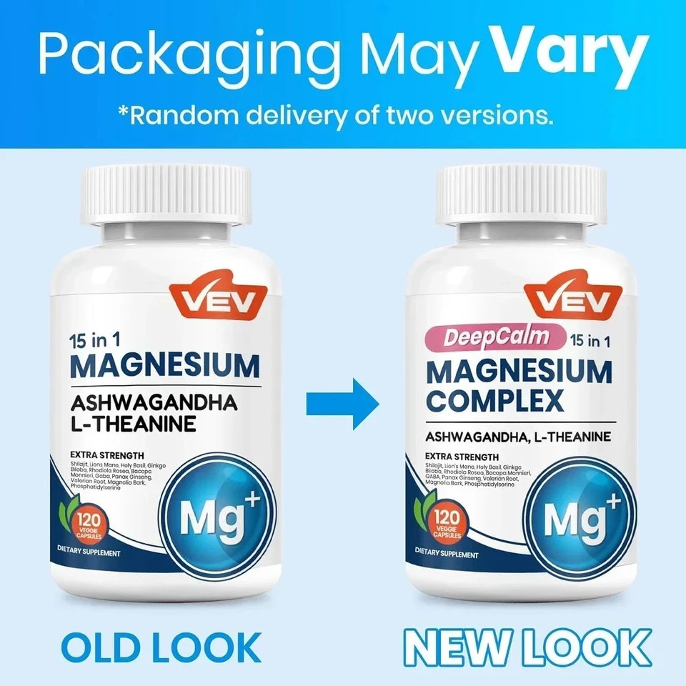 VEV DeepCalm Magnesium Complex 3 Pack 360 Capsules Ashwagandha L-Theanine