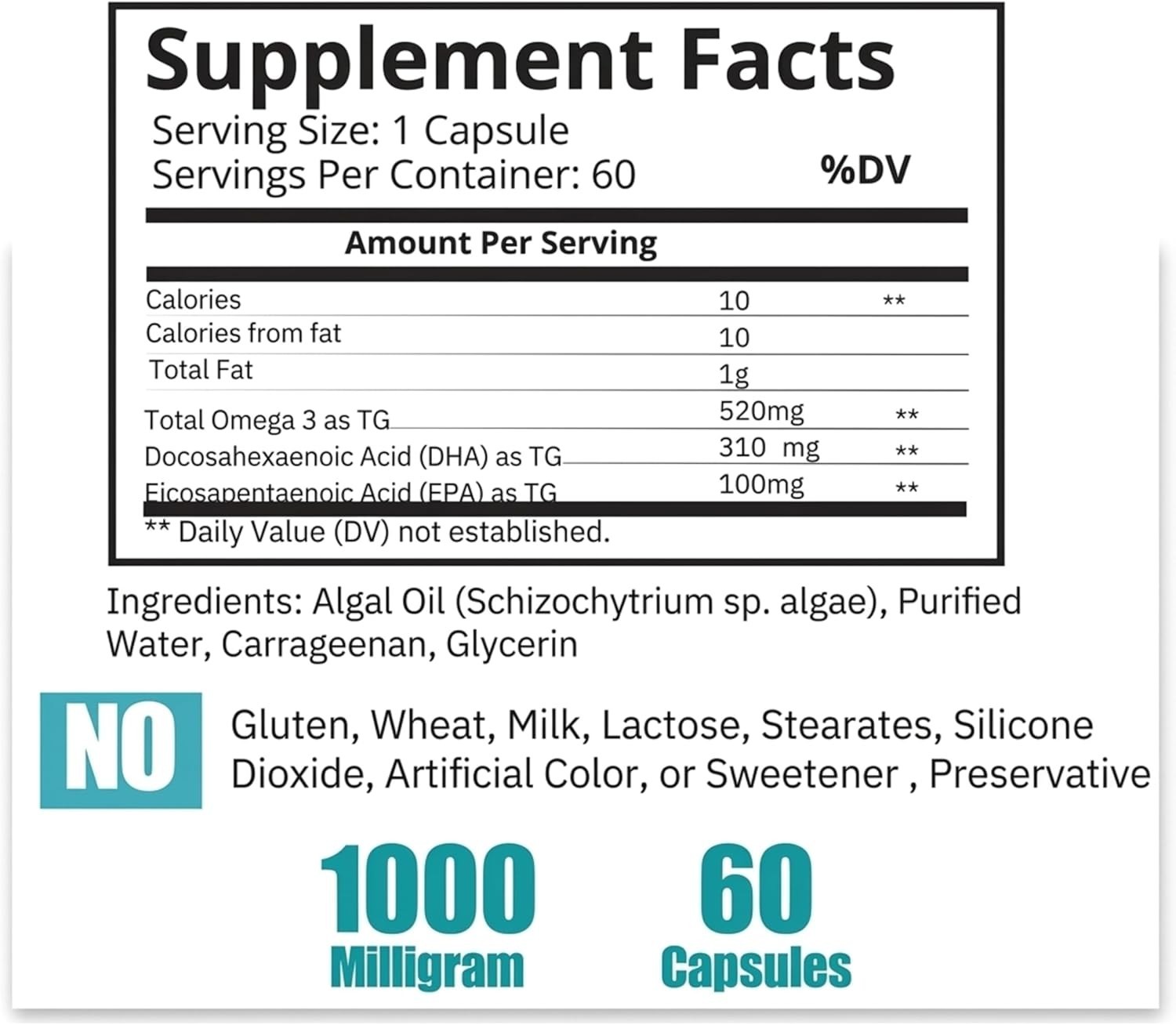 BoostCeuticals Notox Vegan Omega 3 DHA + EPA 1000mg Algae Oil -60 day Supply –