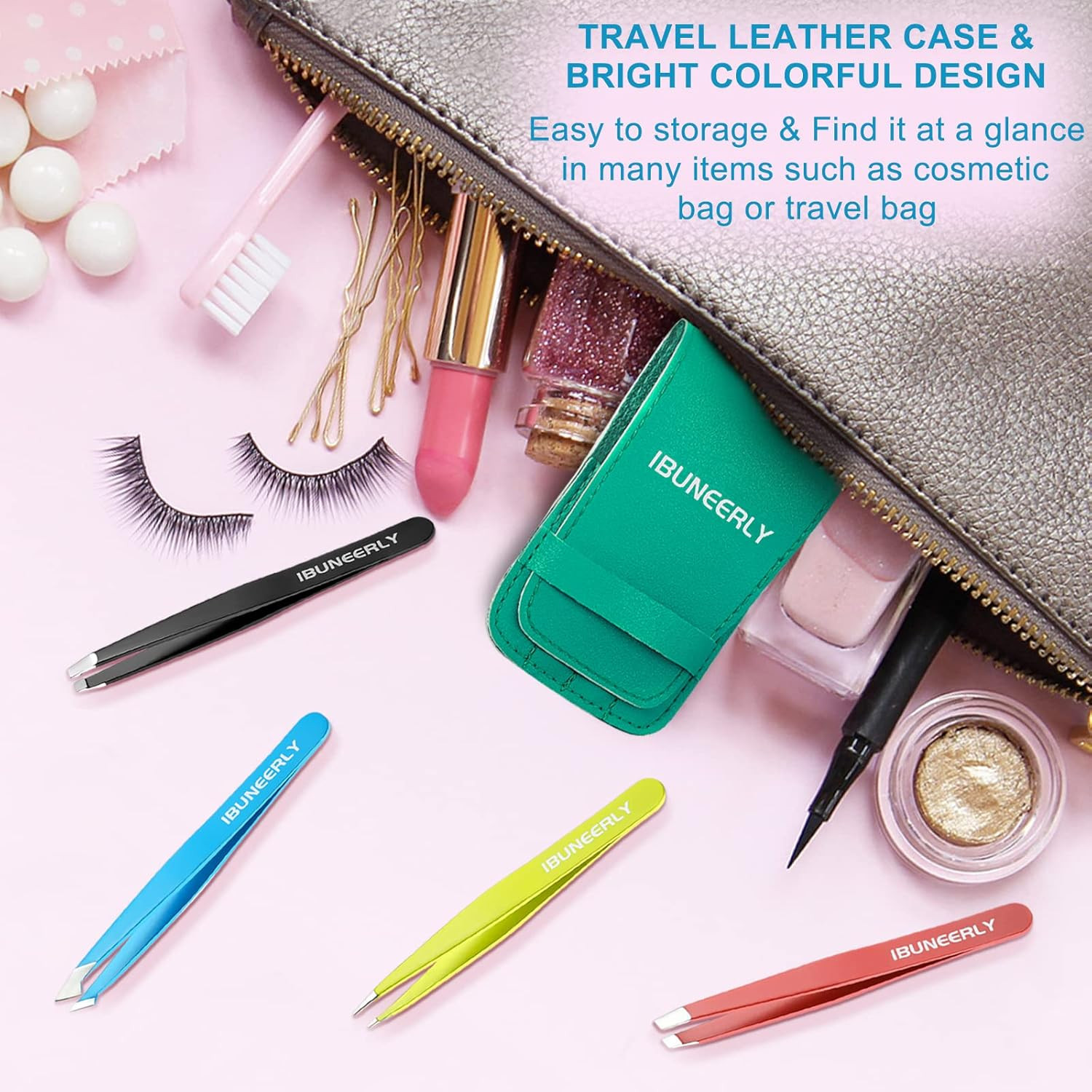 Eyebrows Tweezers Set, 4Pcs Stainless Steel Tweezers for Women with Travel Case,