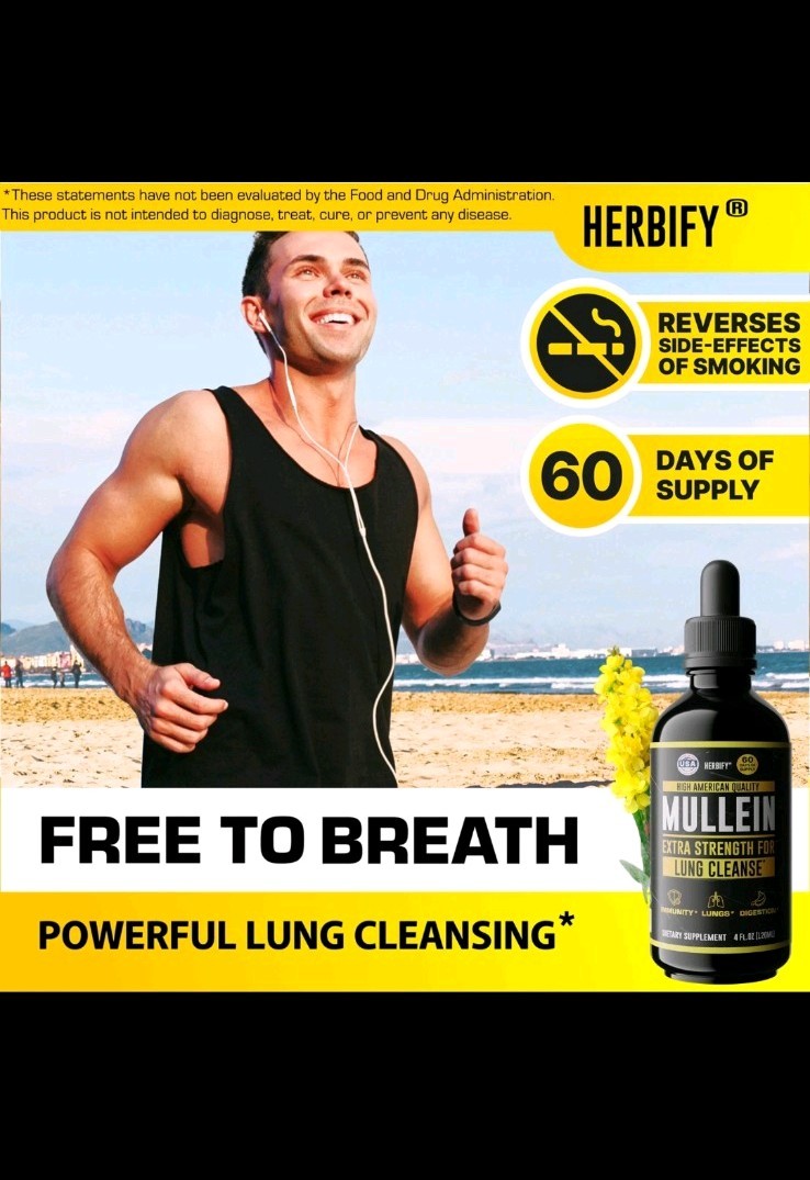 HERBIFY Mullein Leaf Extract Liquid Drops 4oz Respiratory & Lung Detox Cleanse
