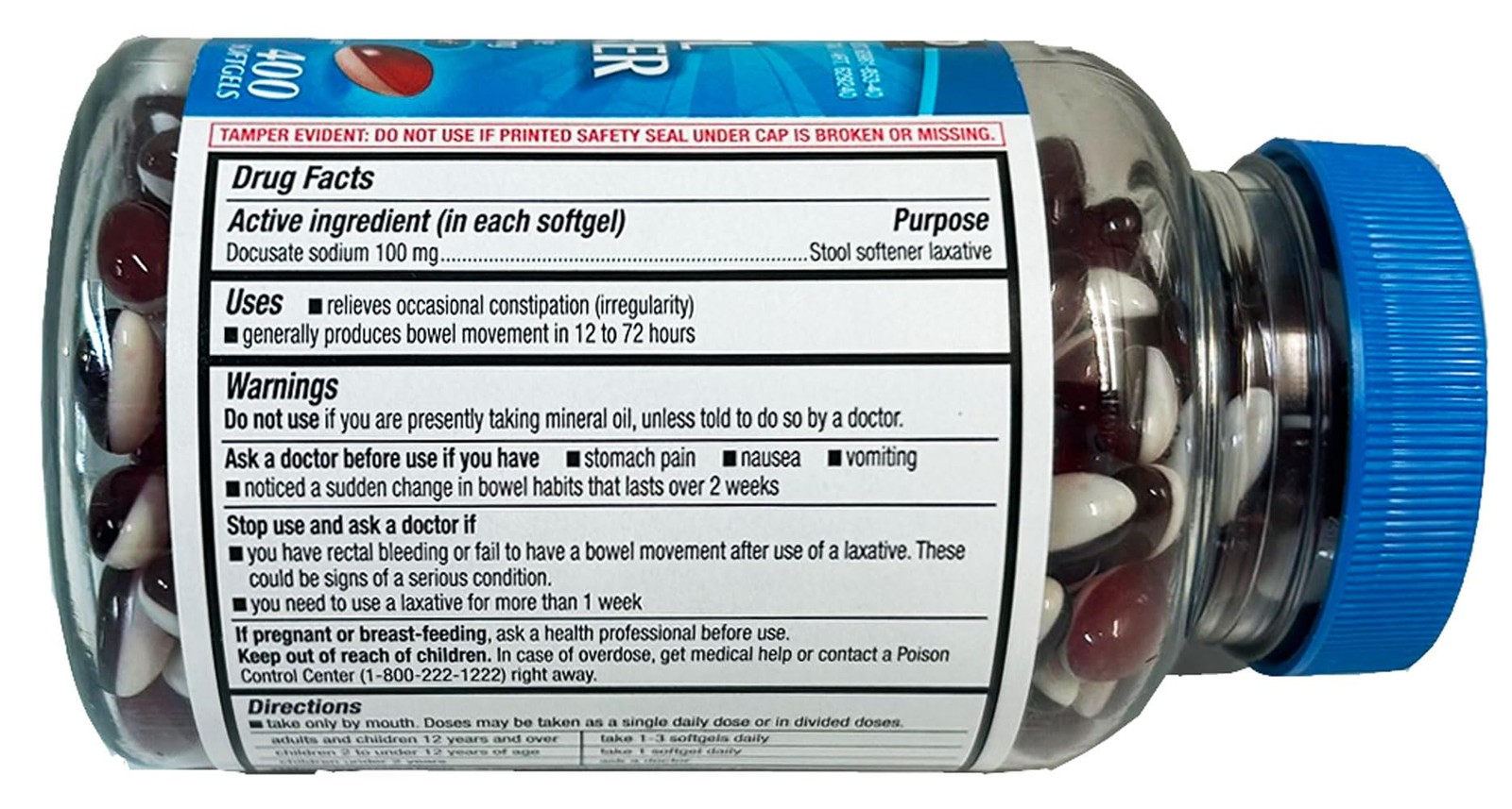 Kirkland Signature Stool Softener Docusate Sodium 100 400 Count (Pack of 2)