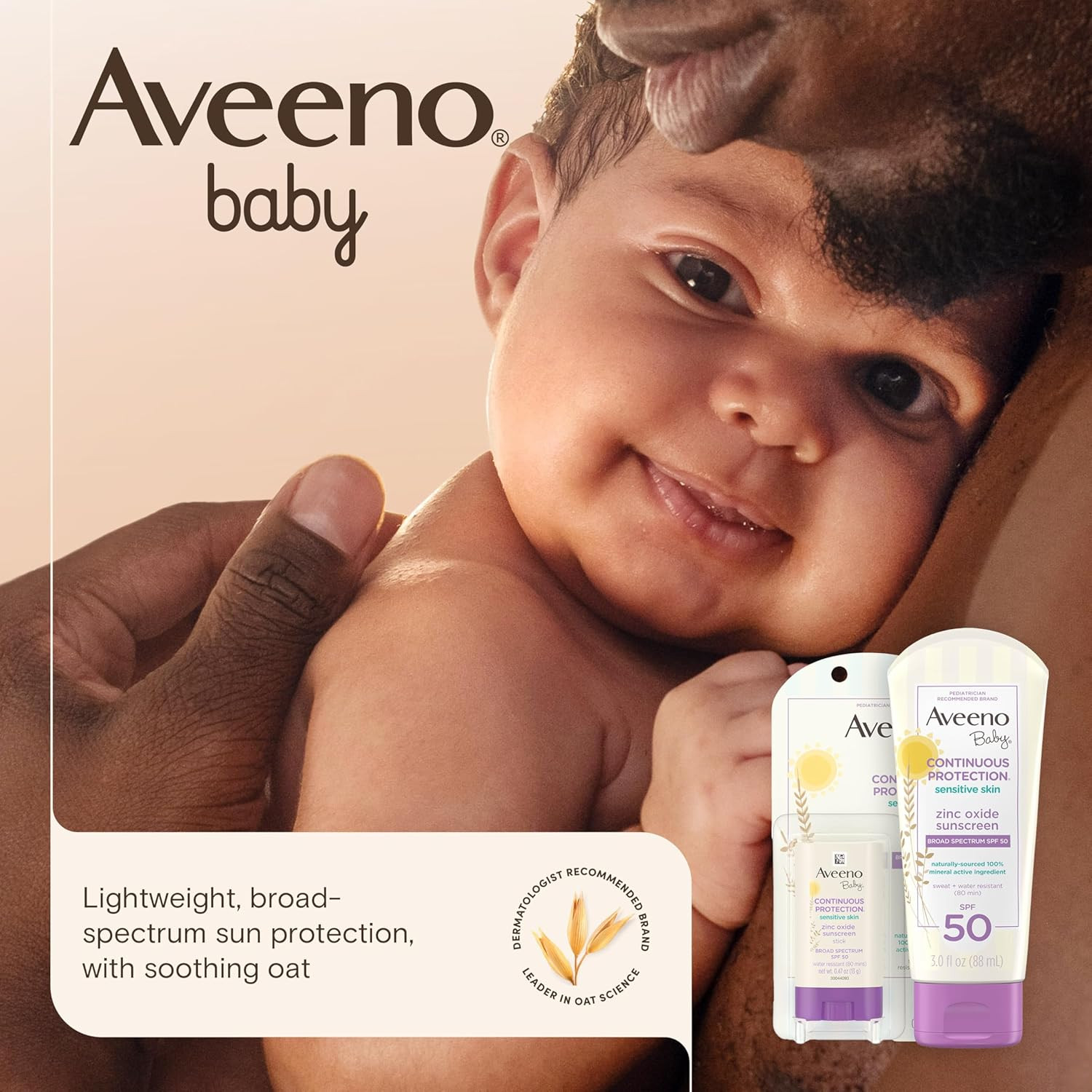 Aveeno Baby Continuous Protection Zinc Oxide Mineral Sunscreen Lotion for Sensit