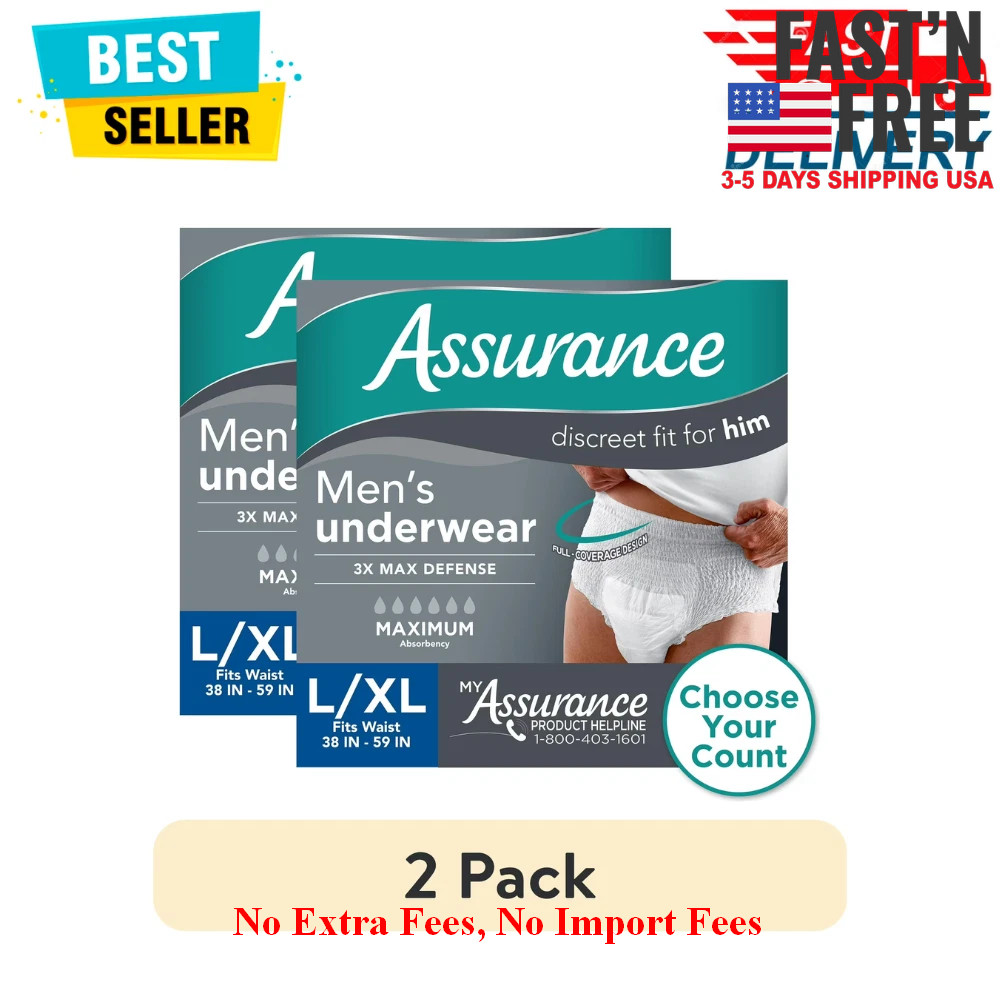 2 Pack Assurance Men’s Incontinence Underwear, L/XL, Maximum, 36 Ct, (72 Total)