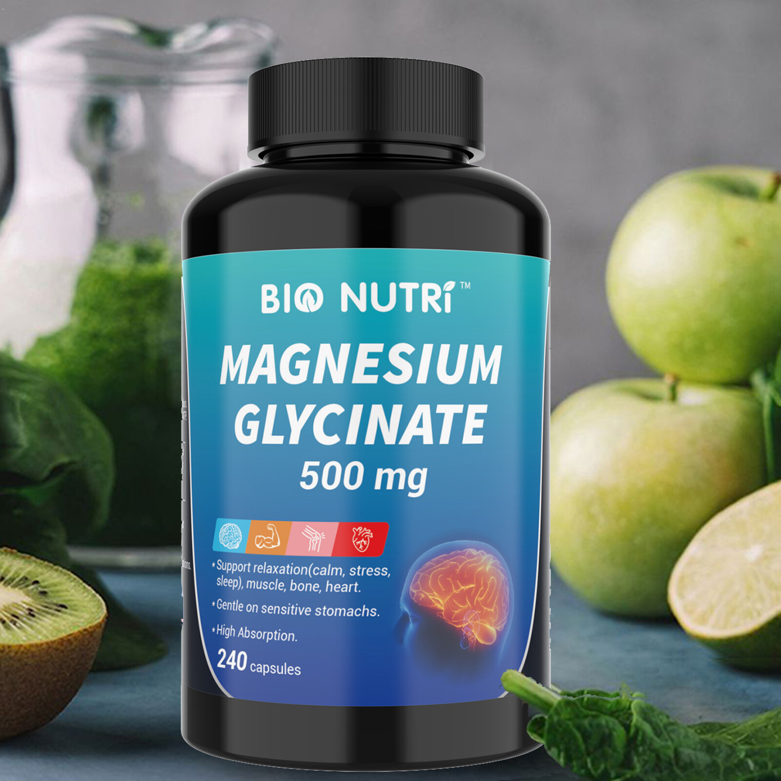 BIO NUTRI Magnesium Glycinate Supplement | 500mg 240 Pills Non-GMO & Gluten Free