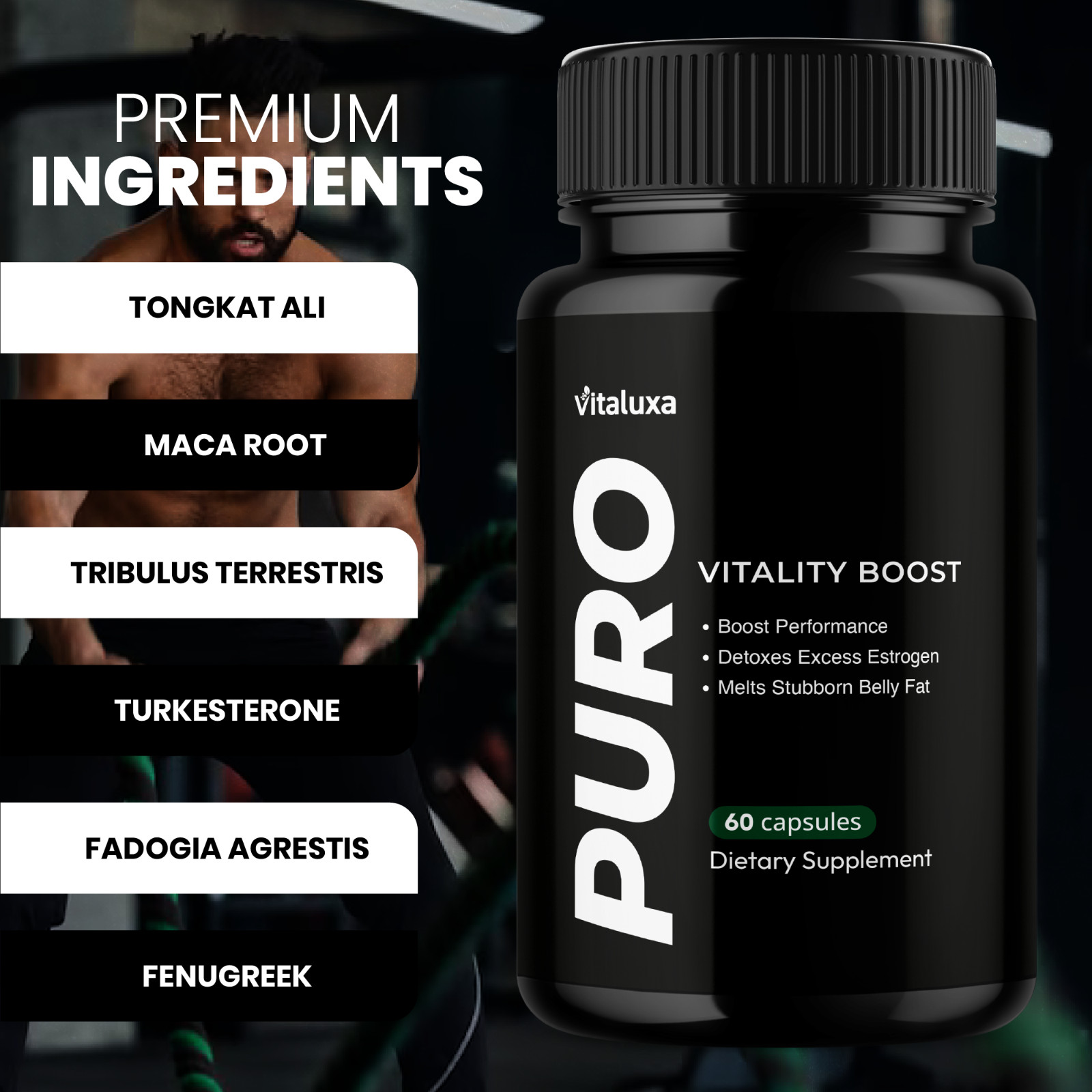 (5 Pack) Puro Vitality Boost, Premium Supplement Maximum Strength (300 Capsules)