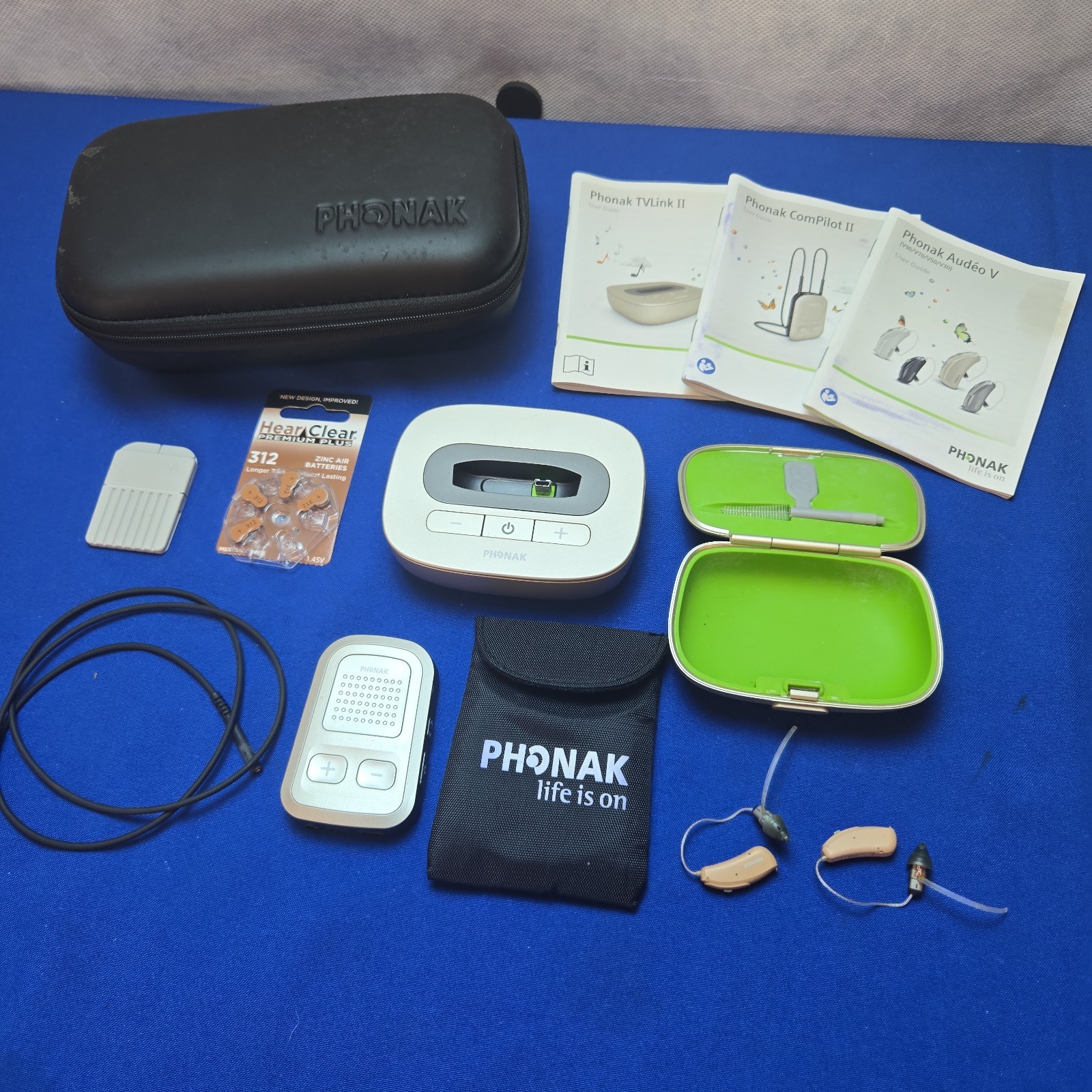 Phonak Audeo 0459 Hearing Aids Pair With Case + TVLink II Base and ComPilot II