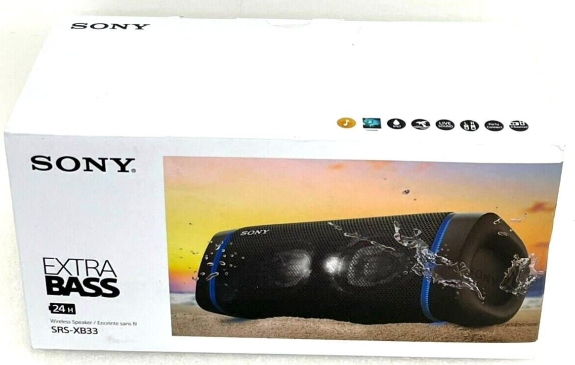 Sony SRS-XB33 EXTRA BASS Wireless Portable Bluetooth Speaker, Black NEW