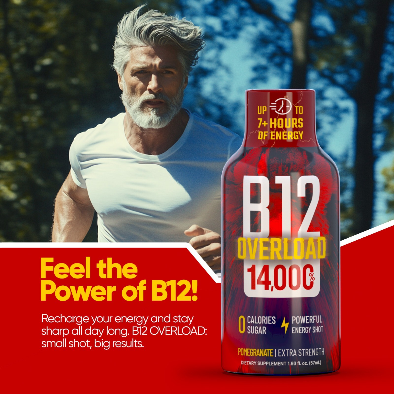 (48 Pack) GAQ B12 Overload Energy Shots, Pomegranate, Up to 7+ Hours of Energy