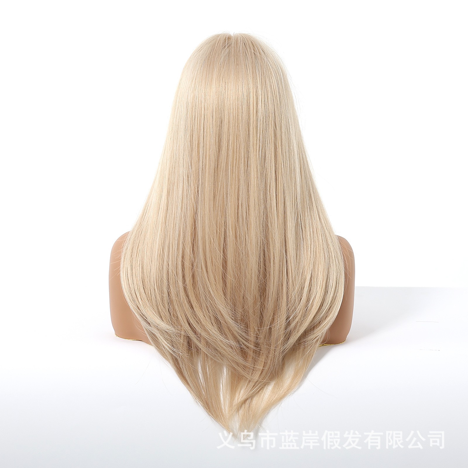 Platinum Blonde Long Straight Wig With Bangs Layered Full Head Synthetic Wig