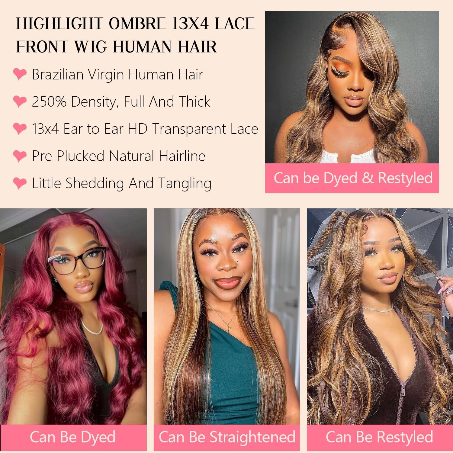 30 Inch Human Hair Honey Blonde Ombre 13×4 Lace Front Wig High Density