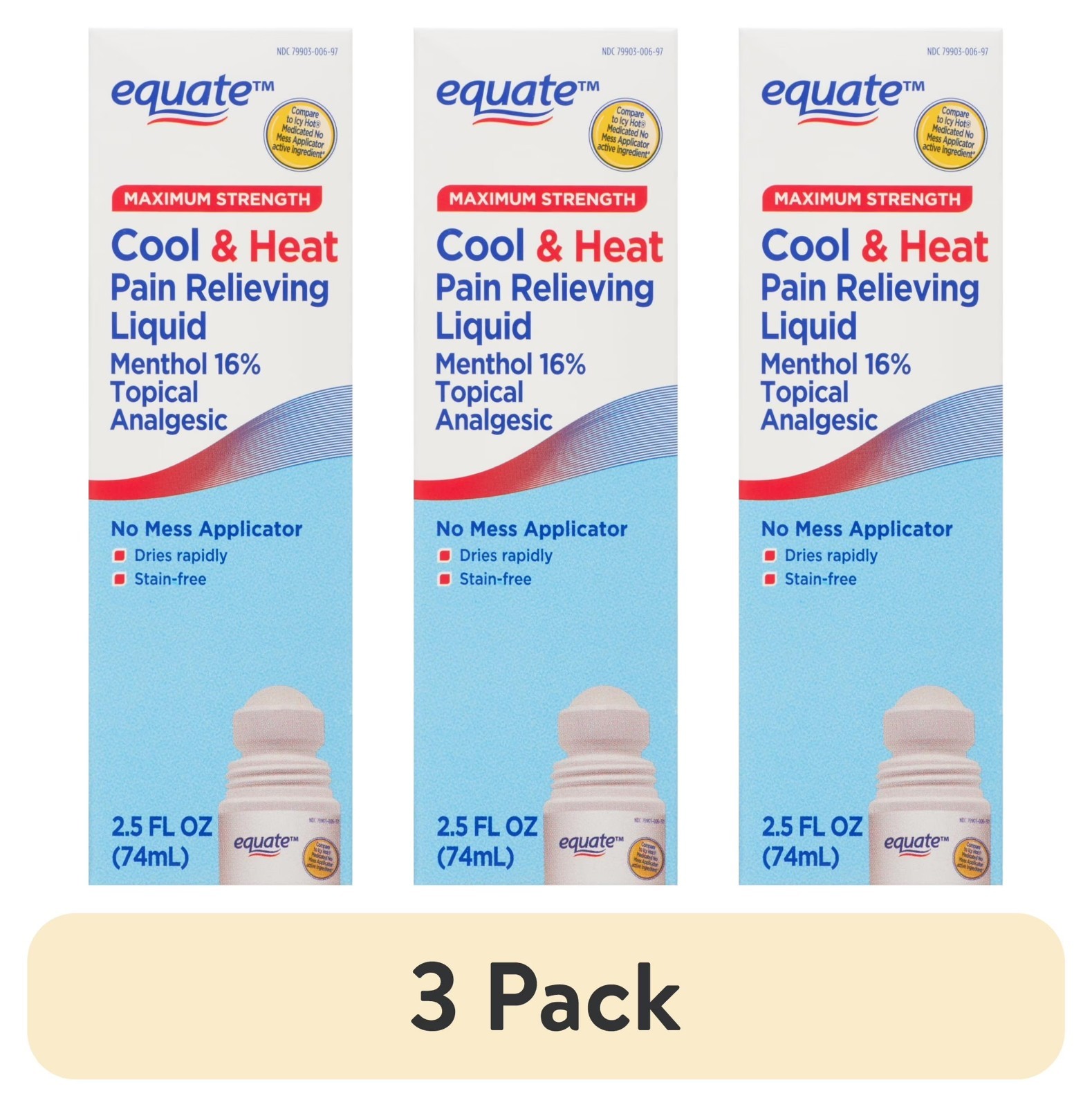 Equate Max Strength Cool & Heat, Joint Pain Relief, 2.5 fl. oz. 3 PACK FREE SHIP