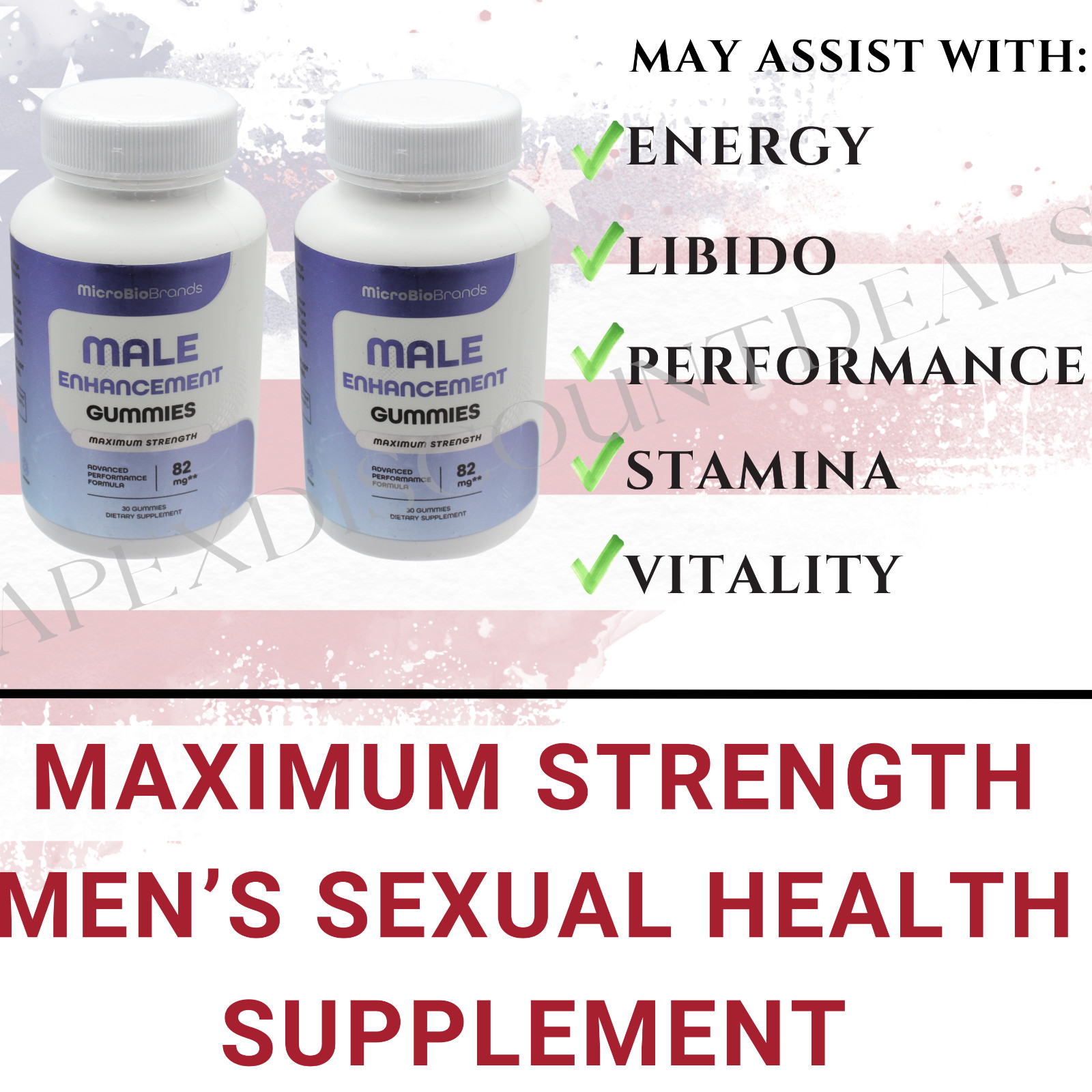 2 Pk MicroBio Max Strength Male Enhancement Gummies for Libido Vitality; 30 Days