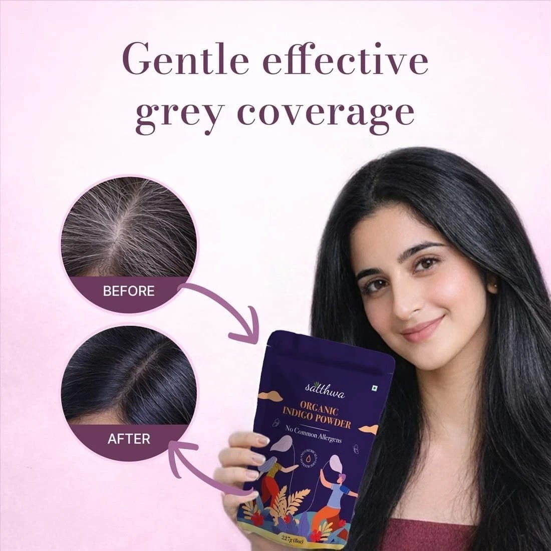 Satthwa Organic Indigo Powder For Deep, Rich, Black Hair Colour 227gm