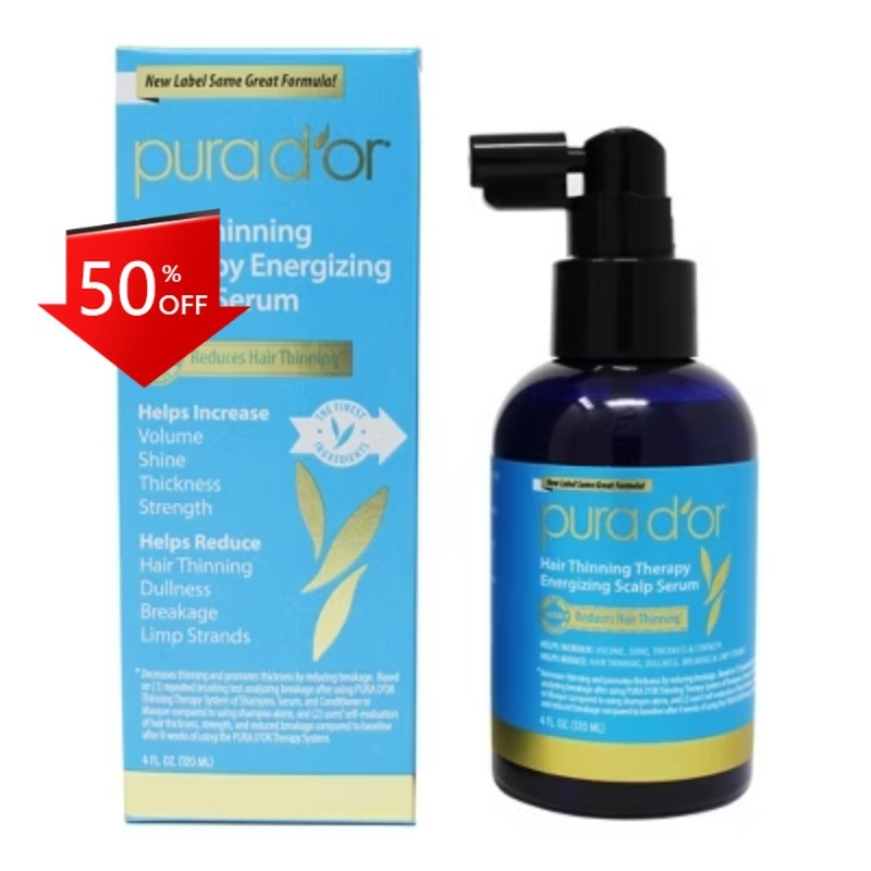 Pura d’or Hair Thinning Therapy Energizing Scalp Serum – 4 fl oz: Thickening