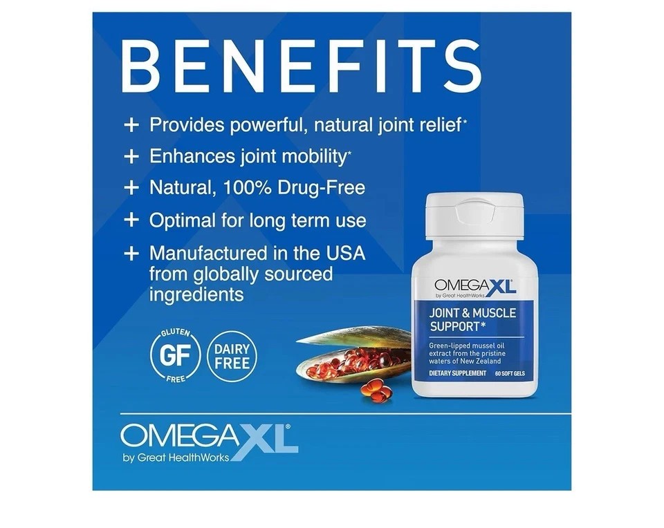 OmegaXL Joint Support Supplement for Relief Natural Muscle Support 60 Softgels
