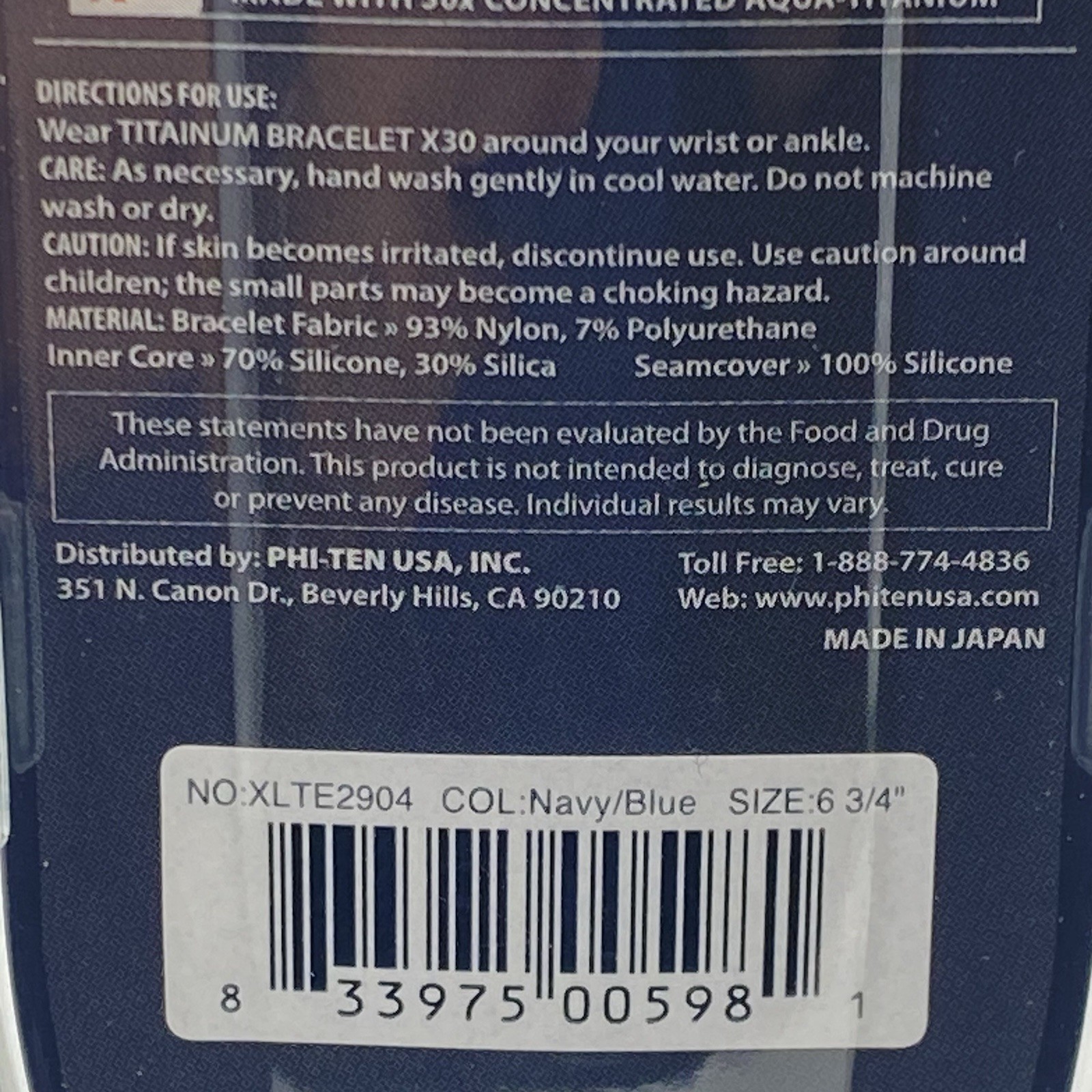 Phiten X30 Edge AQUA TITANIUM Health Bracelet 6-3/4” (17cm) Blue Made In Japan.
