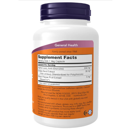 Ácido alfa lipoico 600 mg Apoya el metabolismo de la glucosa y la salud nerviosa